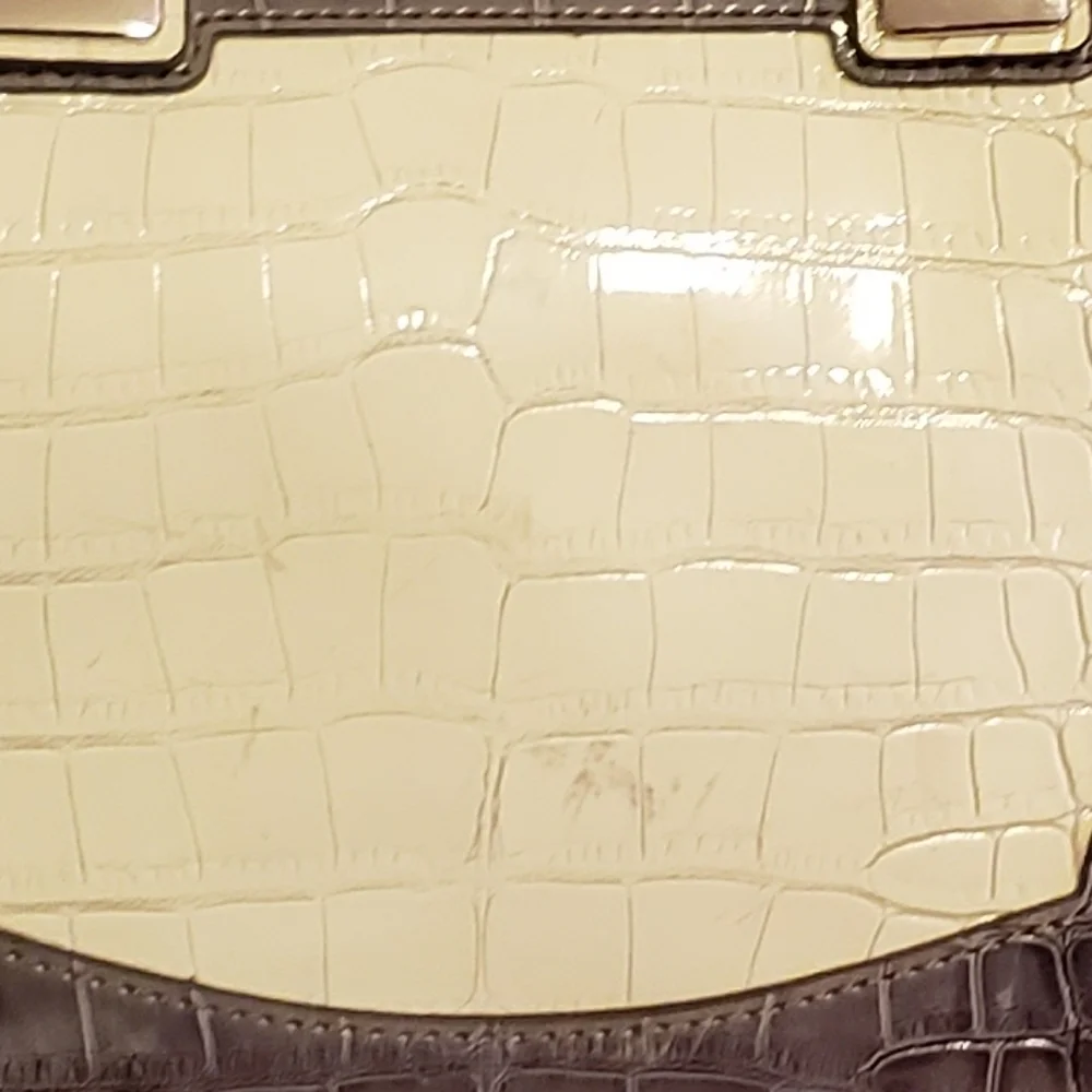 Guess Croc-Embossed Satchel in Pink Gray and Cream
